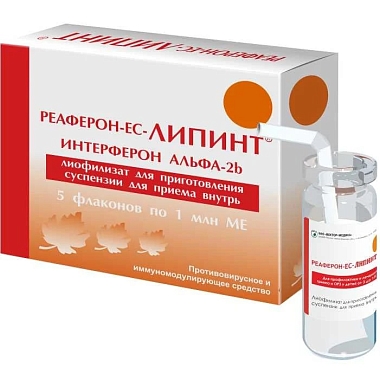 Купить Реаферон-ЕС-Липинт 1 млн МЕ 1 мл 5 шт лиофилизат для приготовления суспензии для приема внутрь