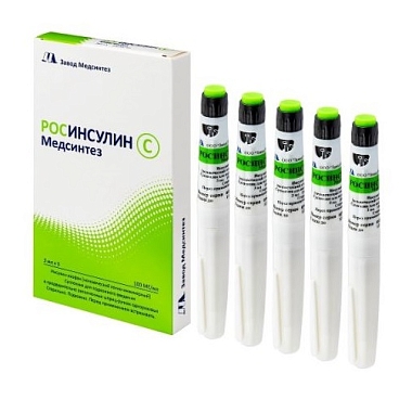 Купить  Росинсулин С 100 МЕ/мл 3 мл 5 шт суспензия для подкожного введения картридж в шприц-ручке
