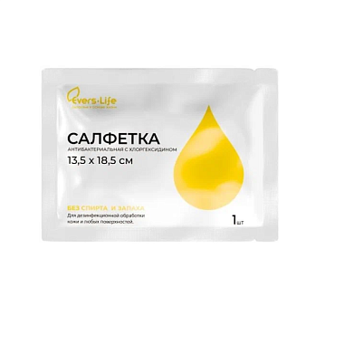 Купить Evers Live 135 мм x 185 мм 1 шт салфетка антибактериальная с хлоргексидином