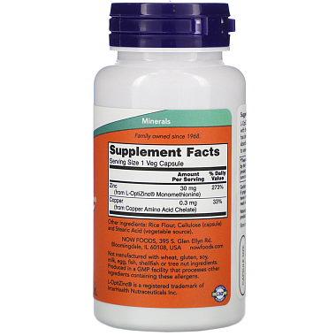 Купить Now Foods L-Оптицинк 100 шт капсулы