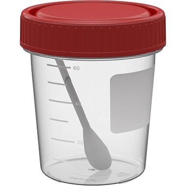 Купить Контейнер 60 мл для сбора биоматериалов стерильный с лопаткой