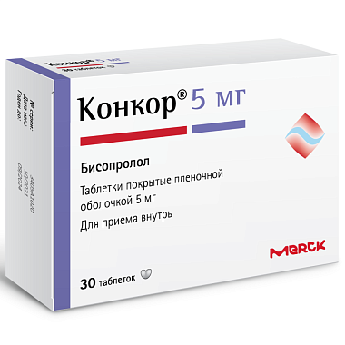 Купить Конкор 5 мг 30 шт таблетки покрытые пленочной оболочкой