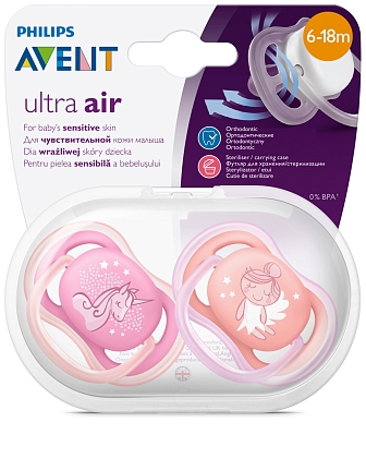 Купить Philips Avent Ultra Air Desing SCF345/22 2 шт соска-пустышка силиконовая ортодонтическая 6-18 мес для девочек