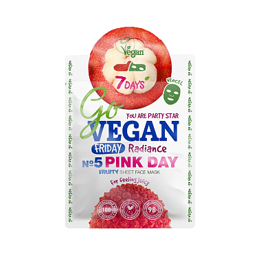Купить 7 Days Go Vegan маска для лица тканевая Арт.ВСД183 25г fruity Friday PINK DAY Для тех, кто любит посочнее