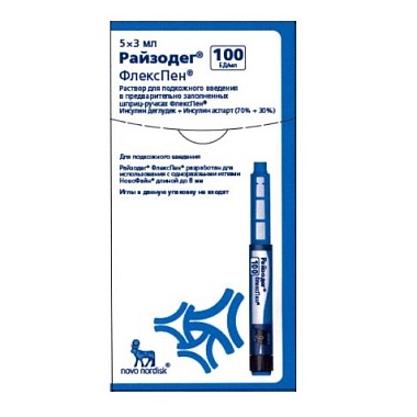 Купить Райзодег ФлексПен 100 ЕД/мл 3 мл 5 шт раствор для подкожного введения шприц-ручка