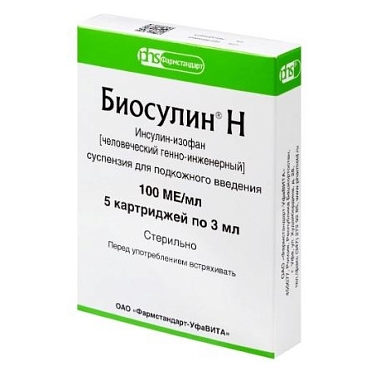Купить Биосулин Н 100 МЕ/мл 3 мл 5 шт суспензия для подкожного введения картриджи