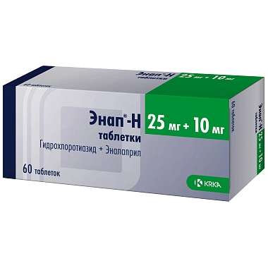 Купить Энап-Н 25 мг + 10 мг 60 шт таблетки