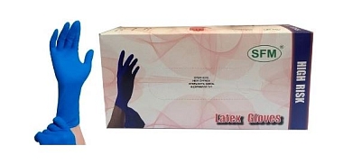 Купить SFM перчатки латексные размер M 25 шт смотровые нестерильные неопудренные синие пара особо прочные удлиненная манжета