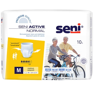 Купить Seni Active Normal 10 шт подгузники-трусы размер M 5,5 капель
