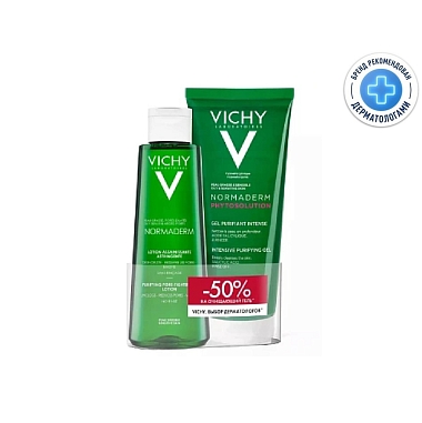 Купить Vichy Normaderm Рhytosolution набор 200 мл гель очищающий + 200 мл лосьон сужающий поры очищающий