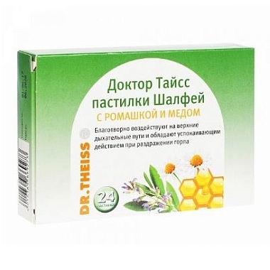 Купить Доктор Тайсс 24 шт пастилки шалфей ромашка и мед