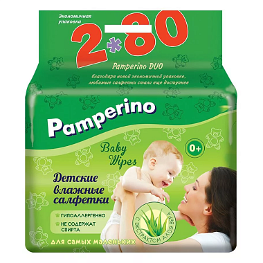 Купить Pamperino 80 шт 2 уп салфетки влажные детские с алоэ вера