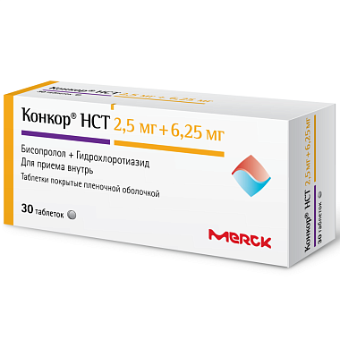 Купить Конкор НСТ 2,5 мг + 6,25 мг 30 шт таблетки покрытые пленочной оболочкой