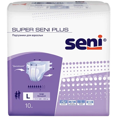 Купить Seni Super Plus подгузники 10 шт размер L 7 капель