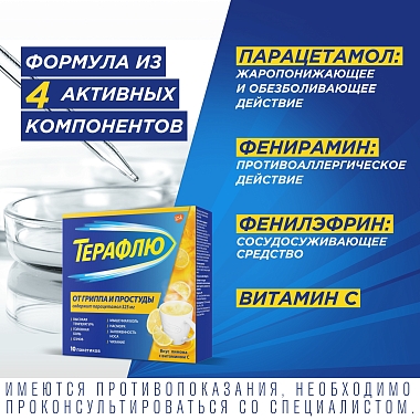 Купить Терафлю 2 г 10 шт порошок для приготовления раствора для приема внутрь лимон