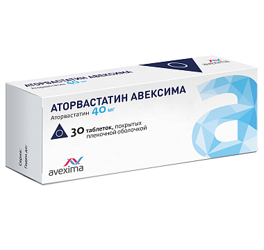 Купить Аторвастатин Авексима 40 мг 30 шт таблетки покрытые пленочной оболочкой