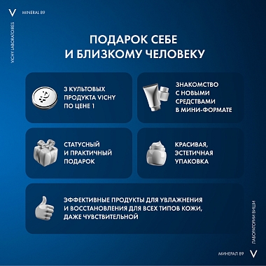 Купить Vichy Mineral 89 набор гель-сыворотка 50 мл + крем увлажняющий 15 мл + крем ночной 3 мл