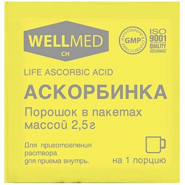 Купить Аскорбинка Life Аsсorbiс acid 2,5 г 1 шт порошок в пакетах для приготовления раствора для приема внутрь