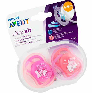 Купить AVENT пустышка силиконовая ультра эйр №2 6-18 мес д/девочек