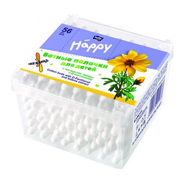 Купить Bella Baby Happy 56 шт ватные палочки с ромашкой, подорожником и Д-пантенолом