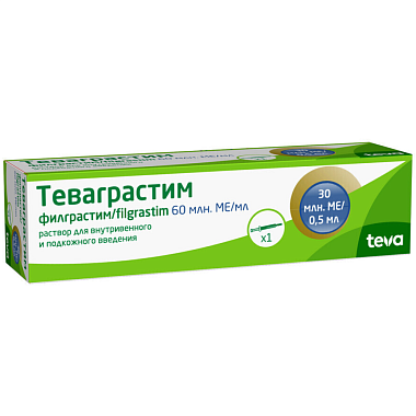 Купить Теваграстим 60 млн МЕ/мл 0,5 мл раствор для внутривенного и подкожного введения шприц