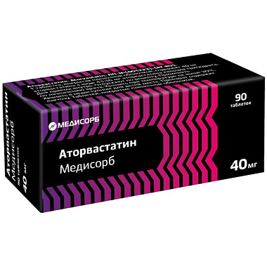 Купить Аторвастатин Медисорб 40 мг 90 шт таблетки покрытые пленочной оболочкой