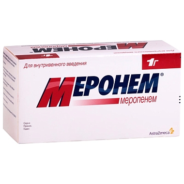 Купить Меронем 1 г 10 шт порошок для приготовления раствора для внутривенного введения флакон
