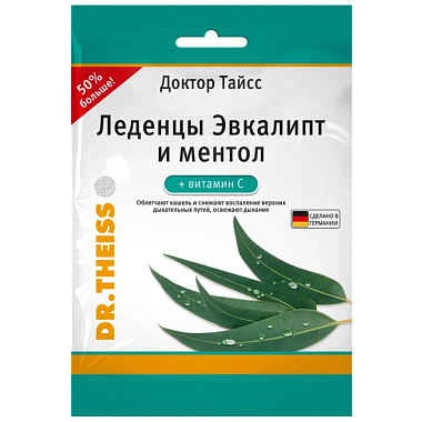 Купить Доктор Тайсс 75 г леденцы от кашля пакет витамин С эвкалипт и ментол