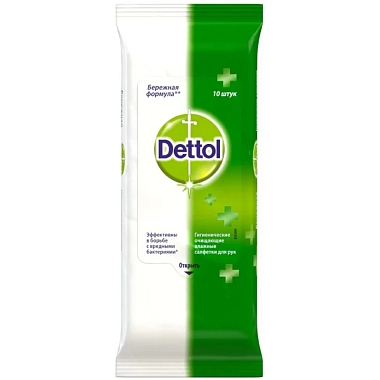 Купить Dettol 10 шт салфетки влажные анибактериальные