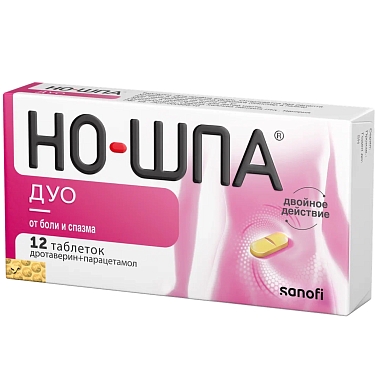 Купить Но-шпа Дуо 40 мг + 500 мг 12 шт таблетки