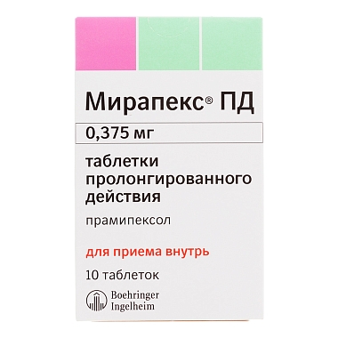 Купить Мирапекс ПД 0,375 мг 10 шт таблетки с пролонгированным высвобождением