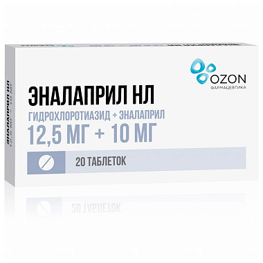 Купить Эналаприл НЛ 12,5 мг + 10 мг 20 шт таблетки