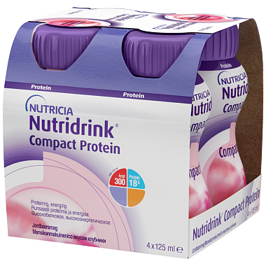 Купить Нутридринк компакт протеин 125 мл 4 шт смесь для энтерального питания клубника