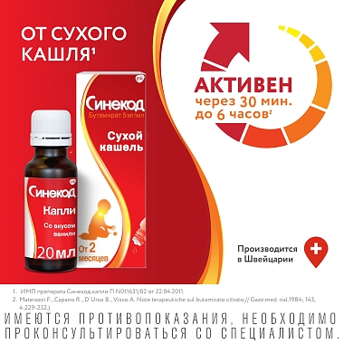 Купить Синекод 5 мг/мл 20 мл капли для приема внутрь